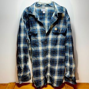 Carhart Mens:Large Blue and White Flannel In Excellent Used Condtion! EUC